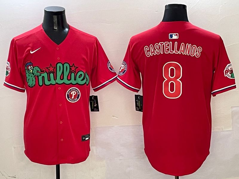 Men Philadelphia Phillies #8 Castellanos Red three generations Joint Name 2025 Nike MLB Jersey style 7->philadelphia phillies->MLB Jersey